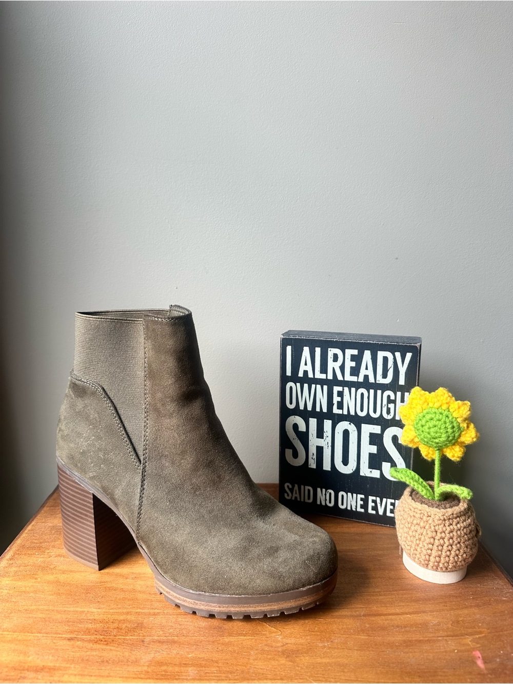 Primark Olive Suede Chunky Heel Ankle Boot